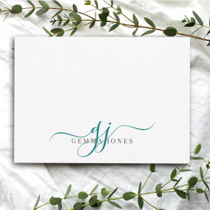 Chic Monogram Teal Script Initials Note Card