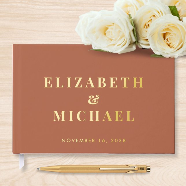 Chic Monogram Terracotta Wedding Foil Guest Book (Creator Uploaded)