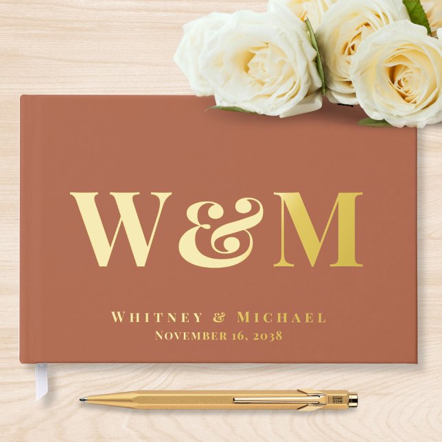 Chic Monogram Terracotta Wedding Foil Guest Book (Creator Uploaded)