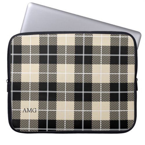 Chic Monogram Thompson Camel Plaid Pattern Laptop Sleeve