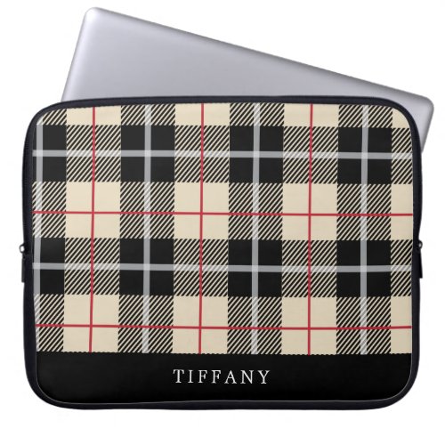 Chic Monogram Thompson Camel Plaid Pattern Laptop Sleeve