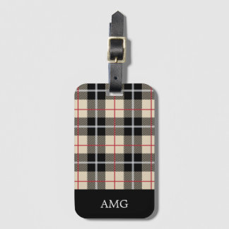 Chic Monogram Thompson Camel Plaid Pattern Luggage Tag