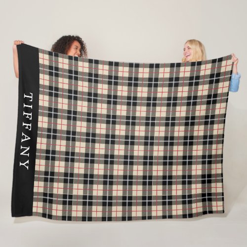 Chic Monogram Thompson Camel Tartan Plaid Pattern Fleece Blanket