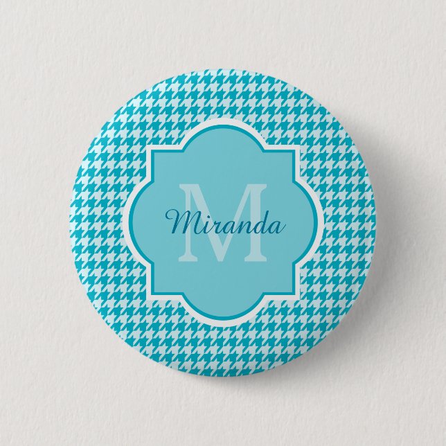 Chic Monogram Turquoise Houndstooth With Name Button (Front)