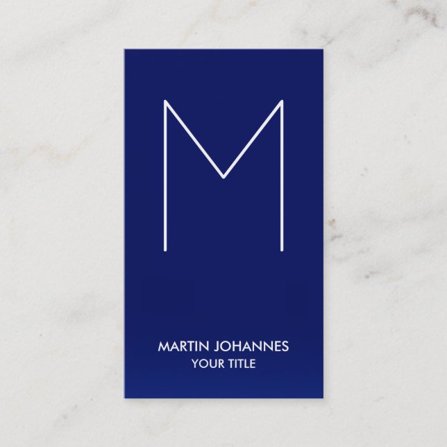 Chic Monogram Vertical Elegant Blue Business Card (Front)