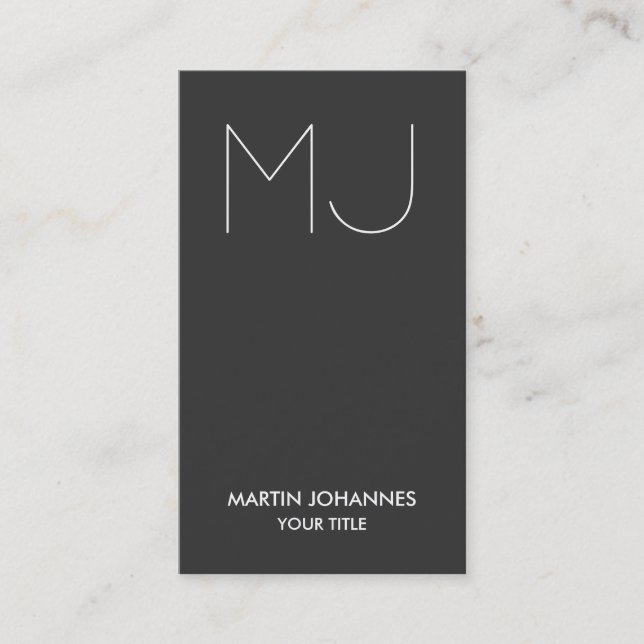 Chic Monogram Vertical Elegant Grey Business Card (Front)