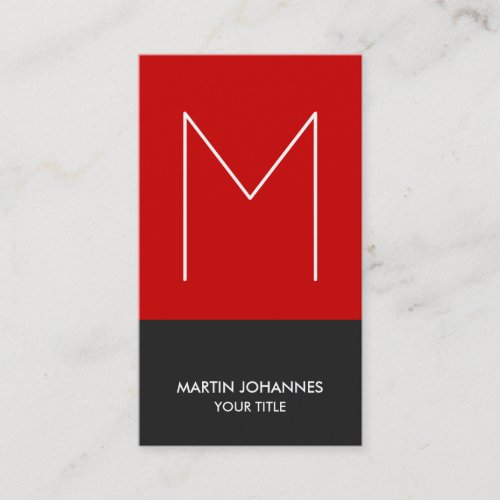 Chic Monogram Vertical Red Grey Business Card