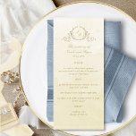 Chic Monogram Wedding Champagne Cream Watercolor Menu<br><div class="desc">Delight your guests with this beautiful champagne and cream watercolor wedding menu, featuring an elegant hand-drawn botanical monogram with couples initials, over an exquisite watercolor wash background in a beautiful blend of champagne, ivory, buttercream, and golden hues. Design with calligraphy details. Easy to fill in the template with your details...</div>