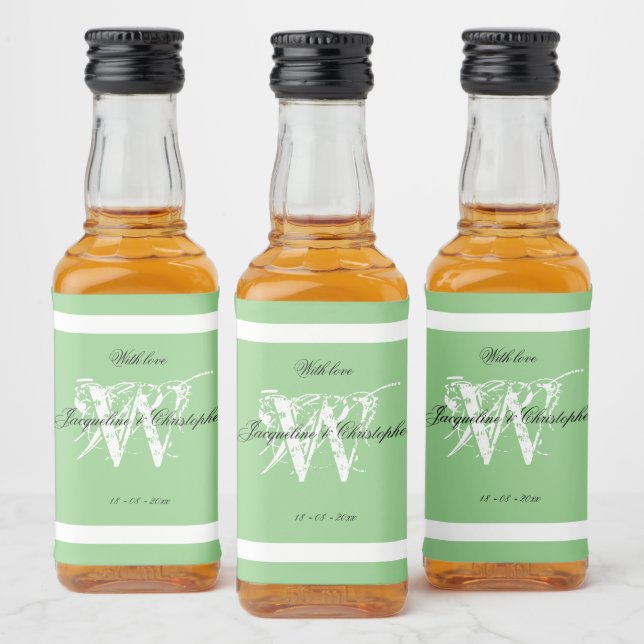 Chic Monogram Wedding Elegant Mint Green Mini  Liquor Bottle Label (Bottles)