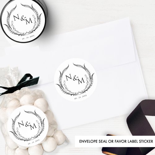 Chic Monogram Wedding Envelope Seal Favor sticker