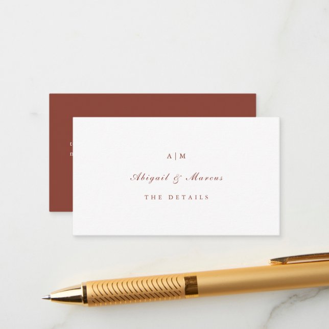 Chic Monogram Wedding Guest Detail Enclosure Card (Front/Back In Situ)