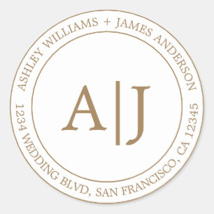 Chic Monogram Wedding Return Address Gold Classic Round Sticker