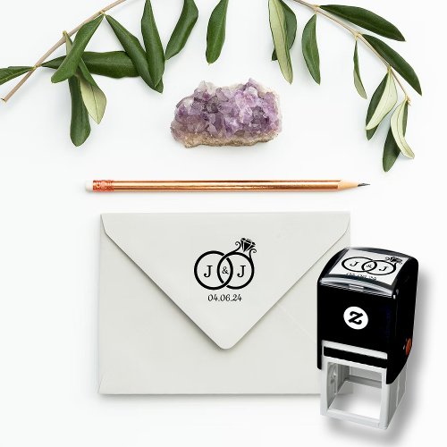 Chic Monogram Wedding Rings Self_inking Stamp
