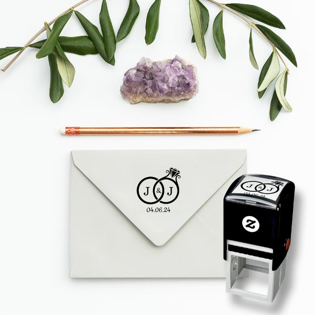 Chic Monogram Wedding Rings Self-inking Stamp (Creator Uploaded)