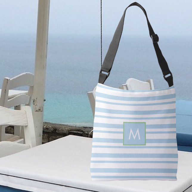 Chic Monogram White and Light Blue Stripes Crossbody Bag (Creator Uploaded)