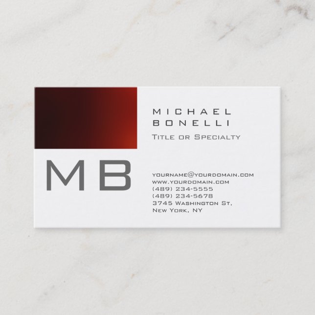 Chic Monogram White Red Stripe Business Card (Front)