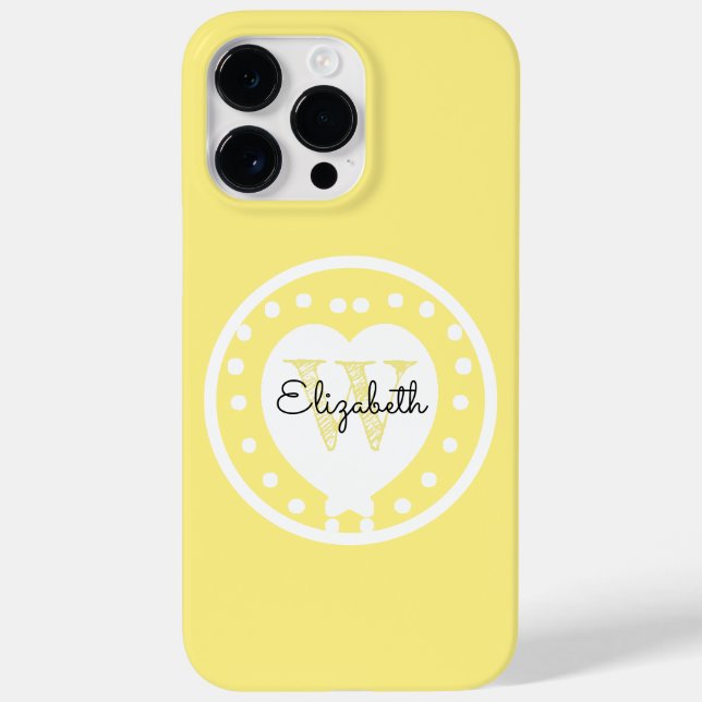 Chic Monogram Yellow White Heart Initial Letter Case-Mate iPhone Case (Back)