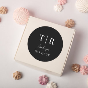 Chic Monogrammed Black and White Wedding Thank You Classic Round Sticker