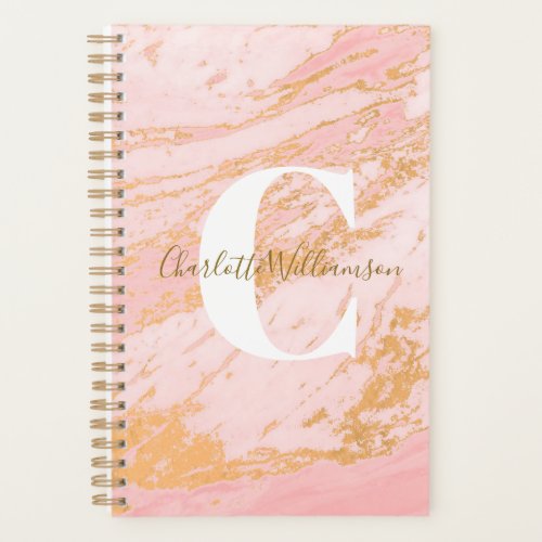 Chic Monogrammed Blush and Gold Marble Pattern  Planner