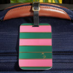 Chic Monogrammed Bold Pink & Green, Gold Striped  Luggage Tag<br><div class="desc">You'll get a boost of energy and excitement every time you look at your luggage tag. This bright green,  pink with gold accent striped luggage tag will make it easy to spot your luggage. Delete the monogram option if you'd like,  using the editing tool.</div>