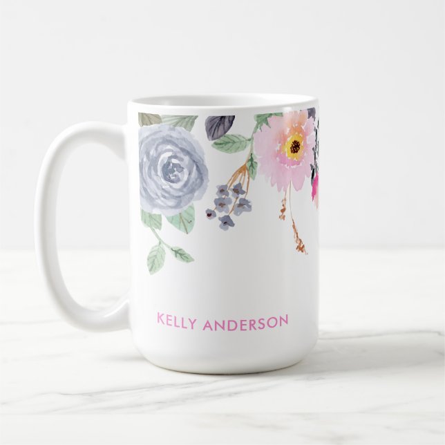 Chic Monogrammed Botanical Floral Pattern Coffee Mug (Left)