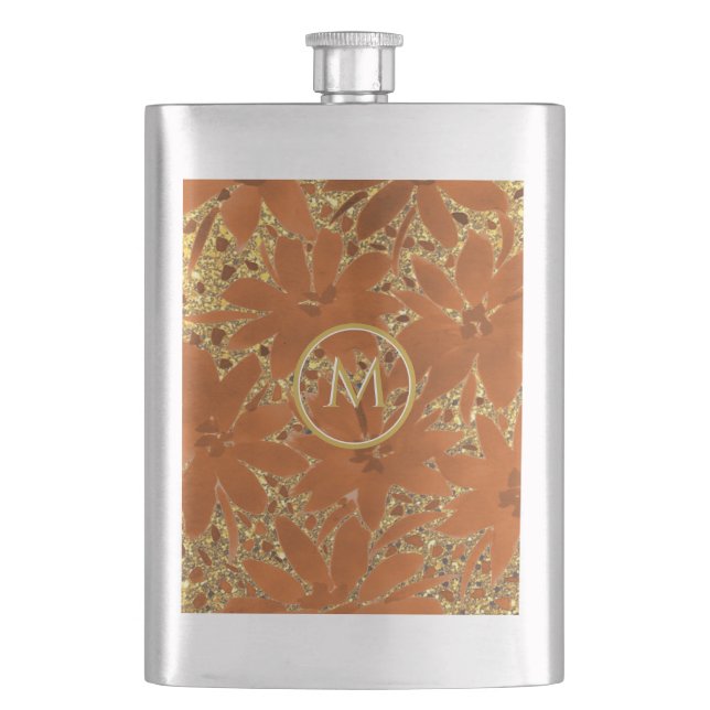 Chic Monogrammed Gold Sparkle Flask (Front)