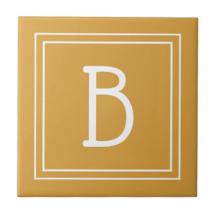 Chic Monogrammed Golden Yellow & White Initial Ceramic Tile