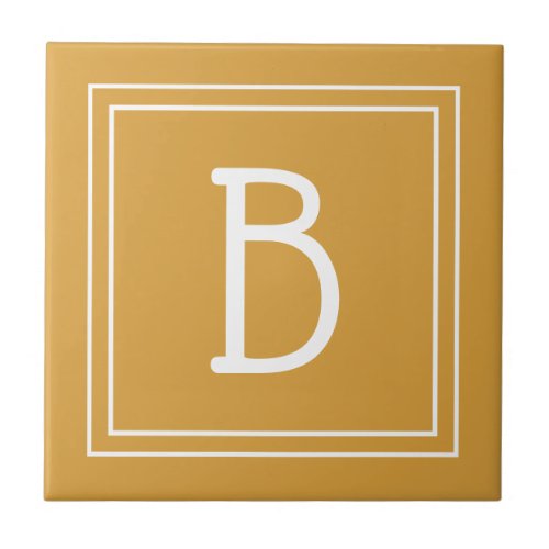 Chic Monogrammed Golden Yellow  White Initial Ceramic Tile