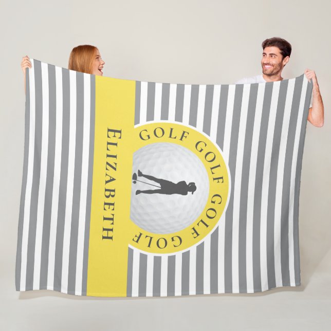 Chic Monogrammed Golfer Gray Stripes For Her Fleece Blanket (In Situ)