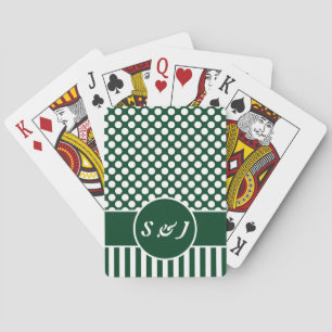 Chic Monogrammed Green Polka Dot Poker Cards