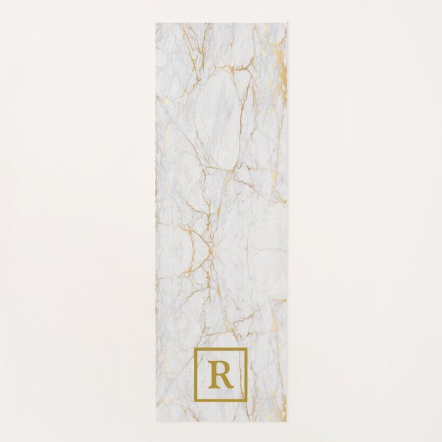 Chic Monogrammed Grey Marble with gold veins Yoga Mat (Front)