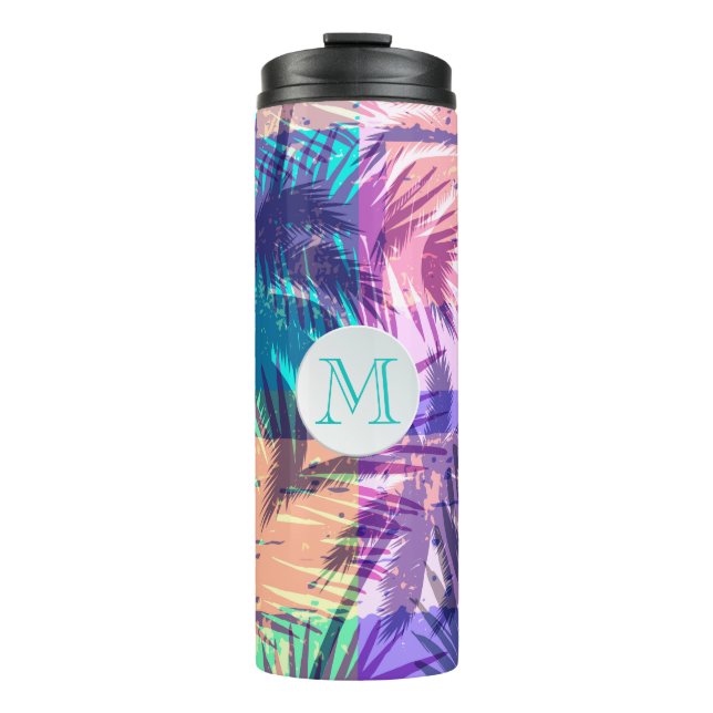 Chic Monogrammed Palm Tree Collage Thermal Tumbler (Front)