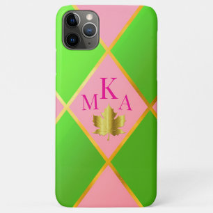 Chic Monogrammed Pink and Green Argyle iPhone 11 Pro Max Case