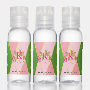 Chic Monogrammed Pink and Green Hand Sanitizer