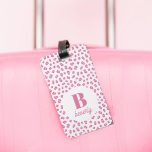 Chic Monogrammed Pink Cheetah Print Luggage Tag