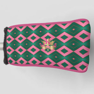 Chic Monogrammed Pink & Green Diamond Motif Putter Golf Head Cover