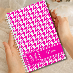 Chic Monogrammed Pink Houndstooth Bullet Notebook