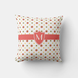Chic Monogrammed Red White Polkas Throw Pillow