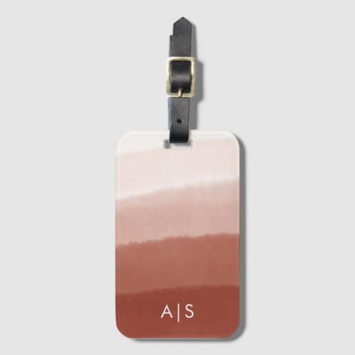 Chic Monogrammed Watercolor Copper Rust Ombre Luggage Tag
