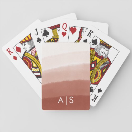 Chic Monogrammed Watercolor Copper Rust Ombre Playing Cards