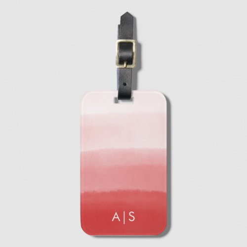 Chic Monogrammed Watercolor Faded Coral Red Ombre Luggage Tag