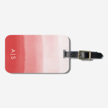 Chic Monogrammed Watercolor Faded Coral Red Ombre