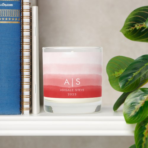 Chic Monogrammed Watercolor Faded Coral Red Ombre Scented Candle