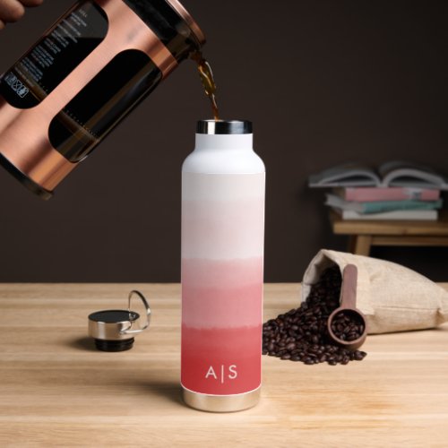 Chic Monogrammed Watercolor Faded Coral Red Ombre Water Bottle