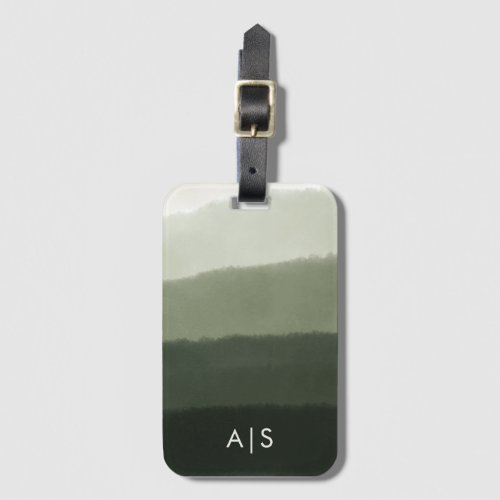 Chic Monogrammed Watercolor Jungle Green Ombre Luggage Tag