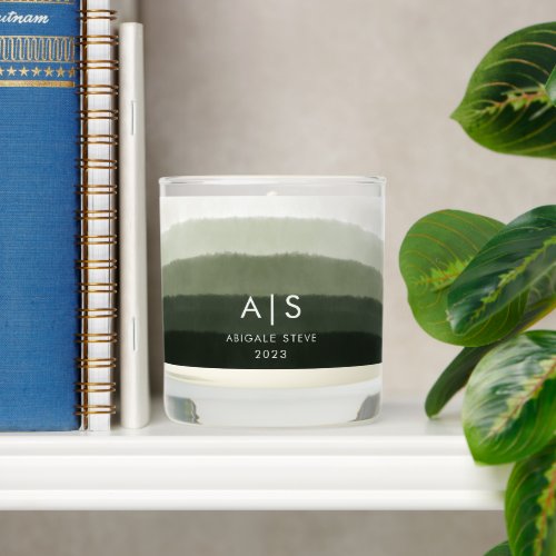 Chic Monogrammed Watercolor Jungle Green Ombre Scented Candle