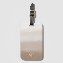 Chic Monogrammed Watercolor Mushroom Brown Ombre Luggage Tag