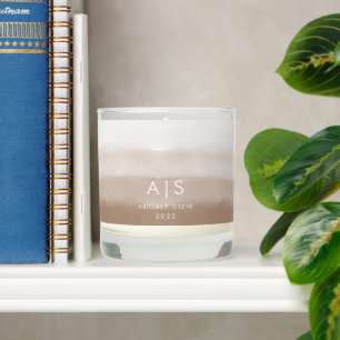 Chic Monogrammed Watercolor Mushroom Brown Ombre Scented Candle