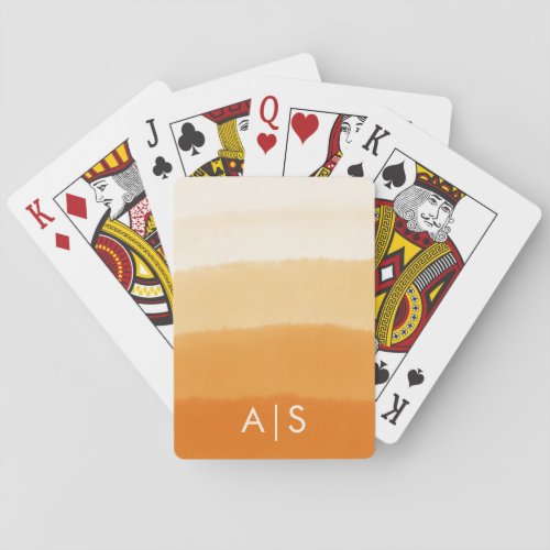 Chic Monogrammed Watercolor Pumpkin Orange Ombre Playing Cards