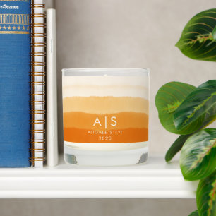Chic Monogrammed Watercolor Pumpkin Orange Ombre Scented Candle